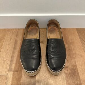 Chanel Black Leather Espadrilles Size 39